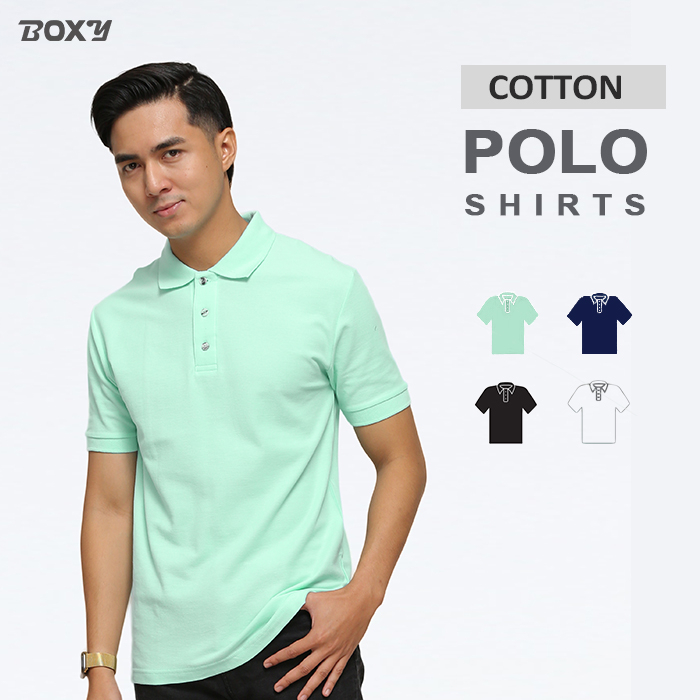 BOXY Men Cotton Plain Short Sleeve S-3XL Polo T-Shirt - Black/Navy Blue ...