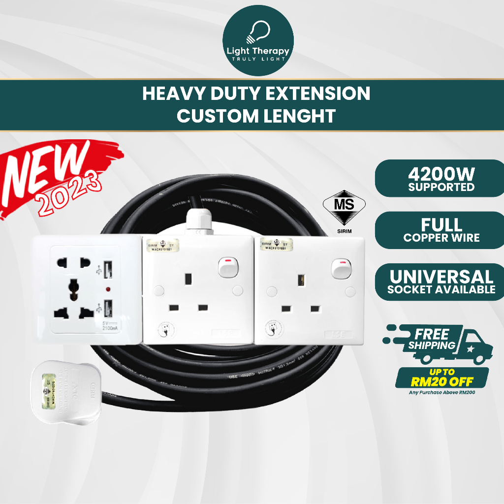 𝐇𝐄𝐀𝐕𝐘𝐃𝐔𝐓𝐘 Extension Wire 100 Pure Copper Wire/Cable Socket Plug