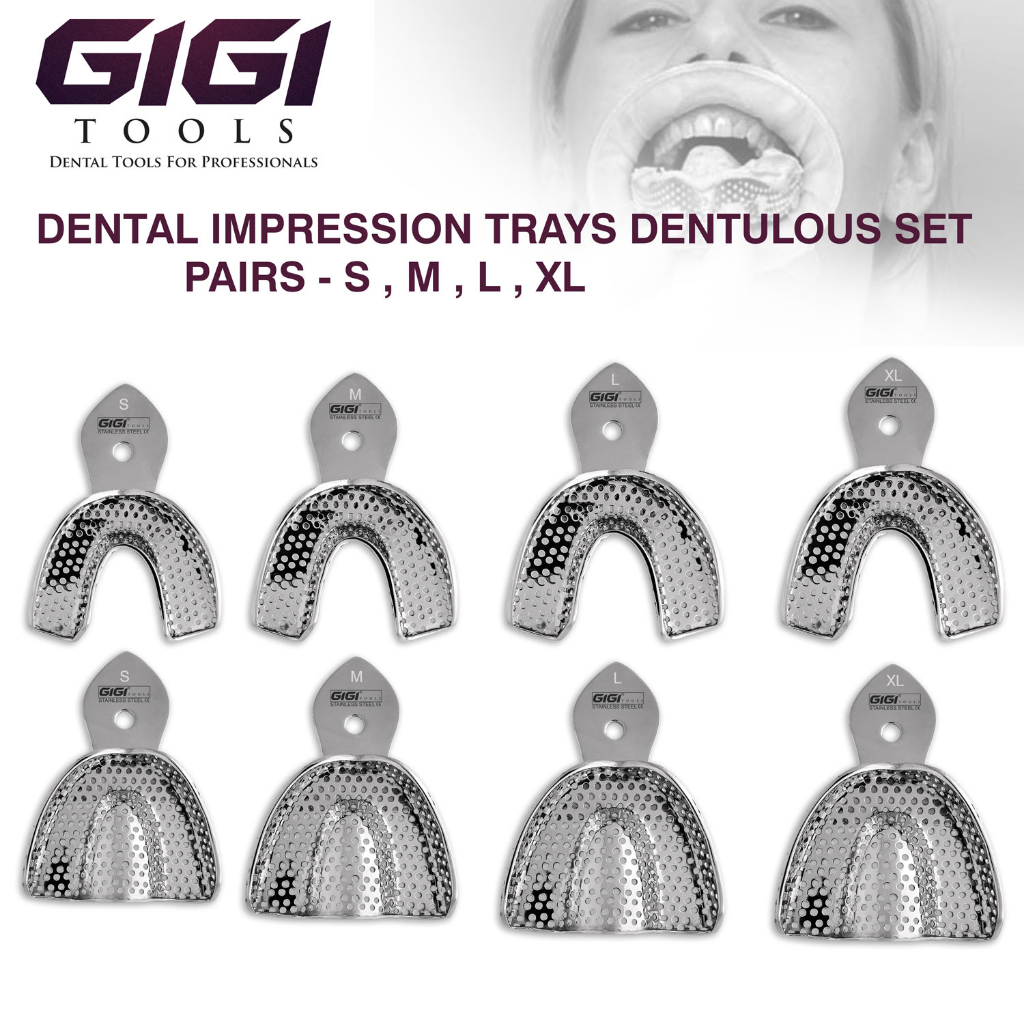 GIGI TOOLS Dental Impression Trays Dentulous Set of 8pcs Stainless