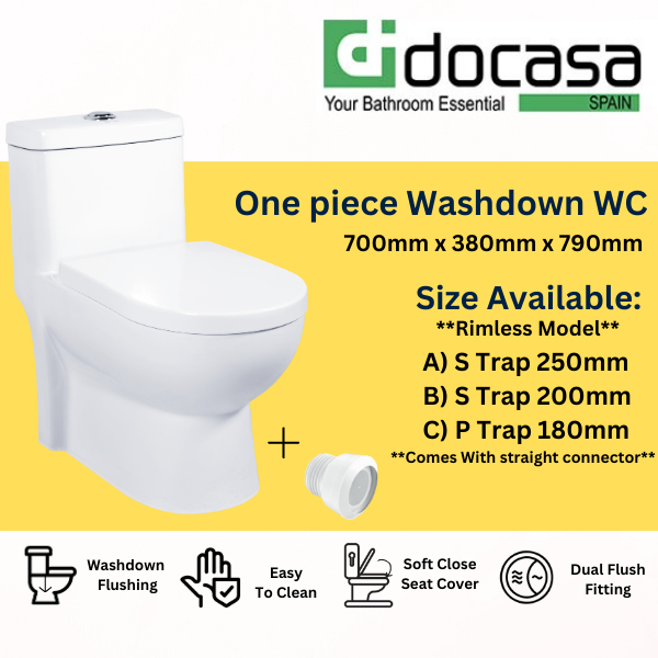Bathroom One Piece Rimless Washdown WC Water Closet with PP Soft Close