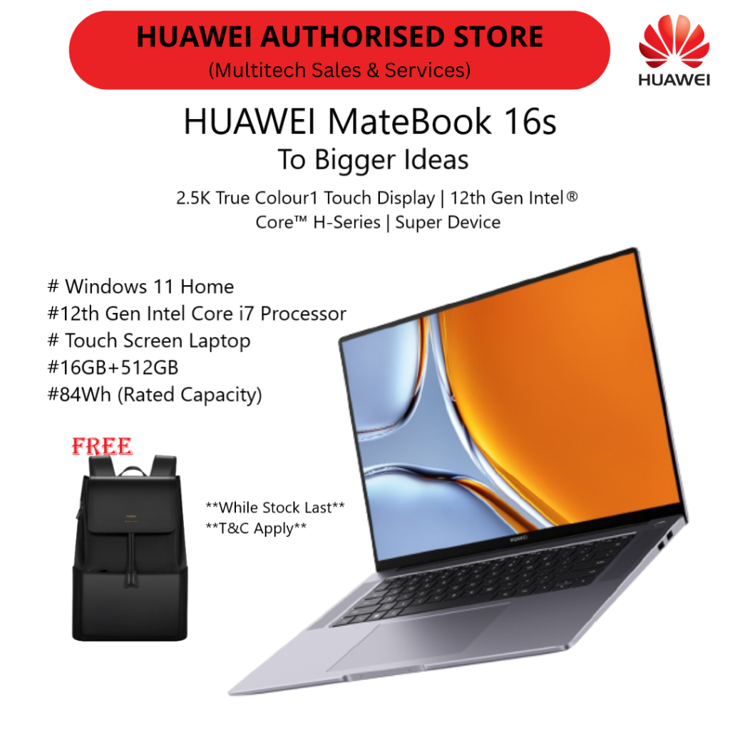Huawei Matebook 16s 16GB + 512GB 12th Gen Intel Core i7 Touch Screen ...