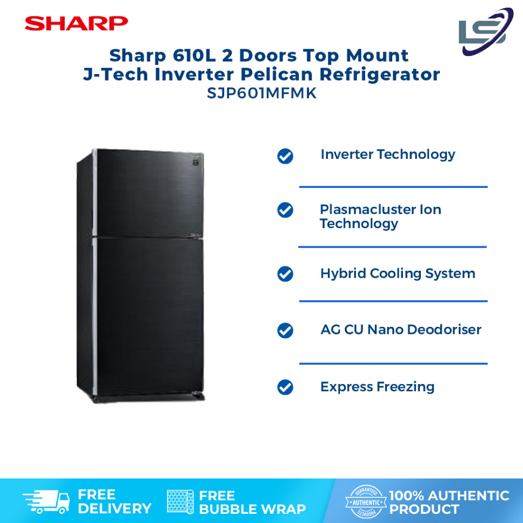 SHARP 610L 2 Door Top Mount J-Tech Inverter Pelican Refrigerator ...
