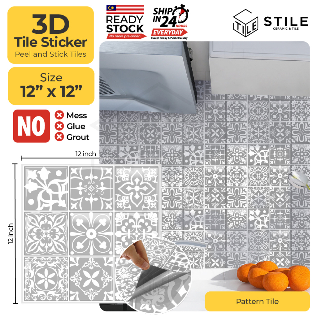 Pattern Tile 3D Tiles Sticker Kitchen Bathroom Wall Tiles Sticker Self