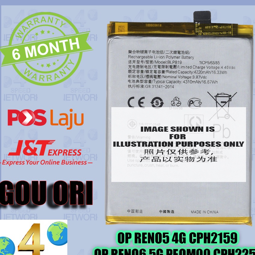 Reno 5 4G CPH2159 Reno6z 5G CPH2237 BLP819 4310mAh Battery OPPO Reno5 4 ...