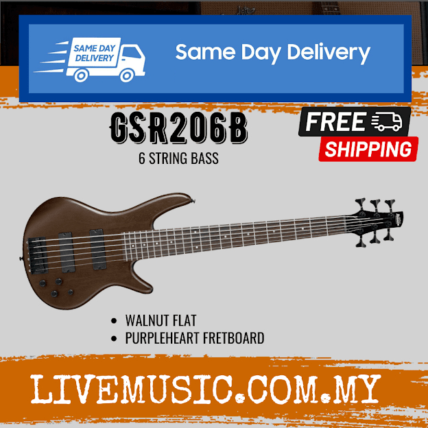 Ibanez GSR206B GIO Series 6-Strings Electric Bass Guitar - Walnut Flat ...