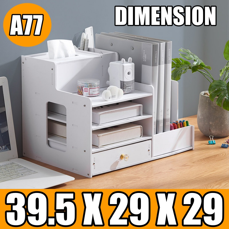 Wooden Desk Bookshelf File Storage Rack Organizer Paper File Holder All ...