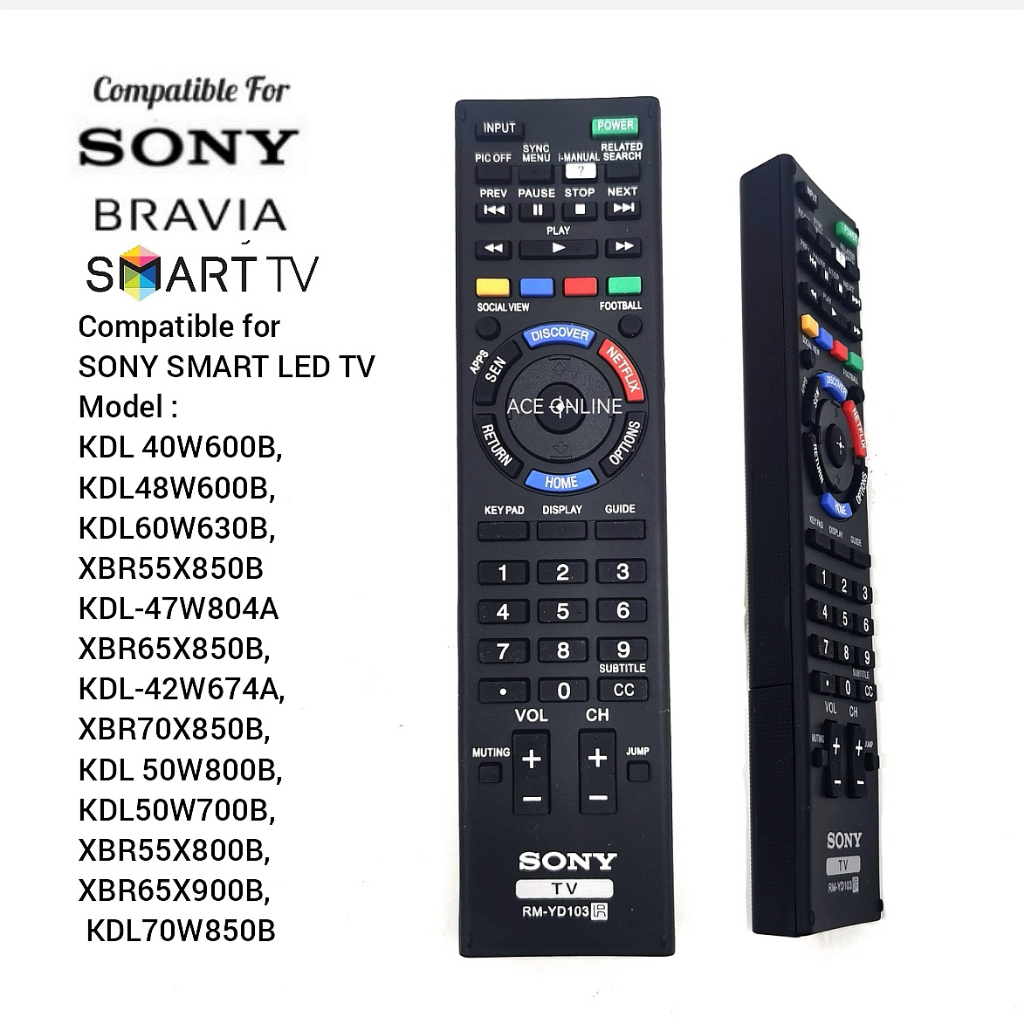 Replacement SONY SMART LED TV Remote Controller (RMYD103)For KDL