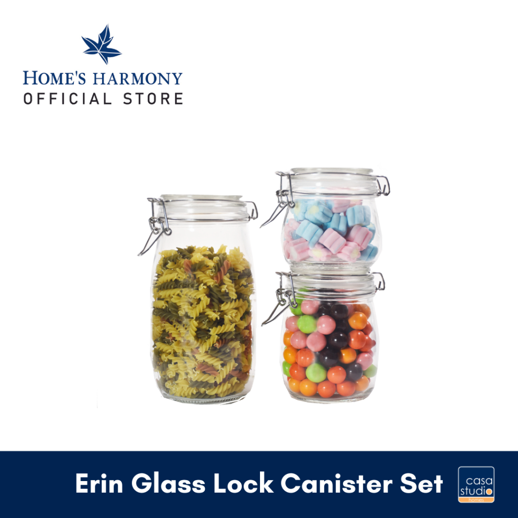 Casa Studio Erin Glass Lock Canister ( 3pcs Canister set ) | Shopee ...