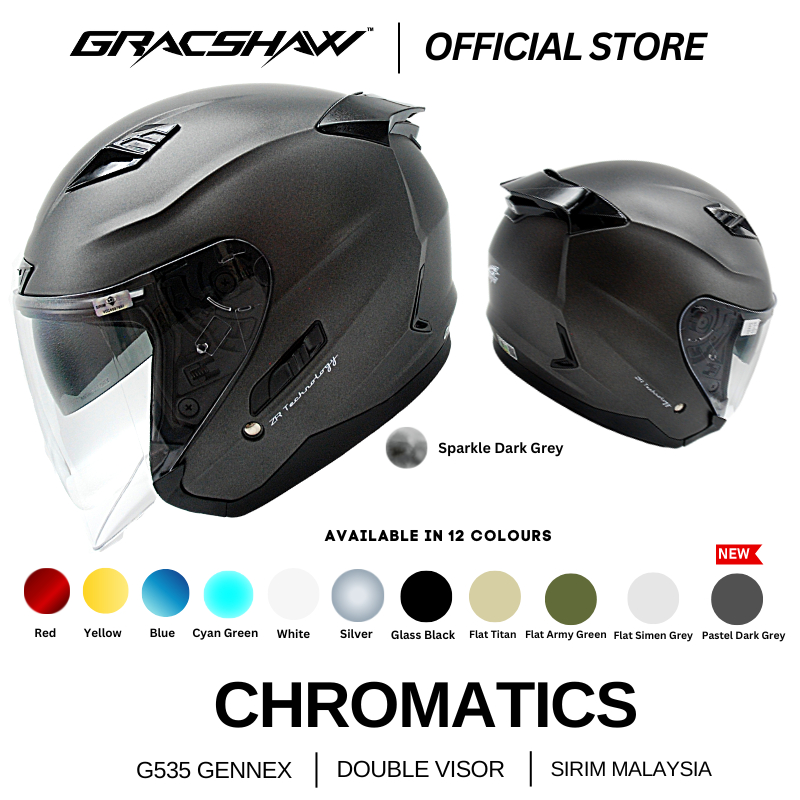 Gracshaw G535 Gennex Chromatic Plain Colours Helmet Double Visor Open Face Motorcycles Helmets