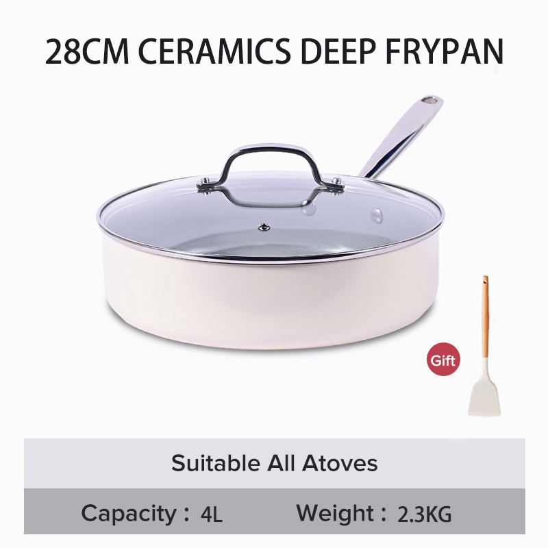 JEETEE 4PCS Ceramic Cookware Set Non Stick Ceramic Frying Pan Set PFOA Free Suitable for
