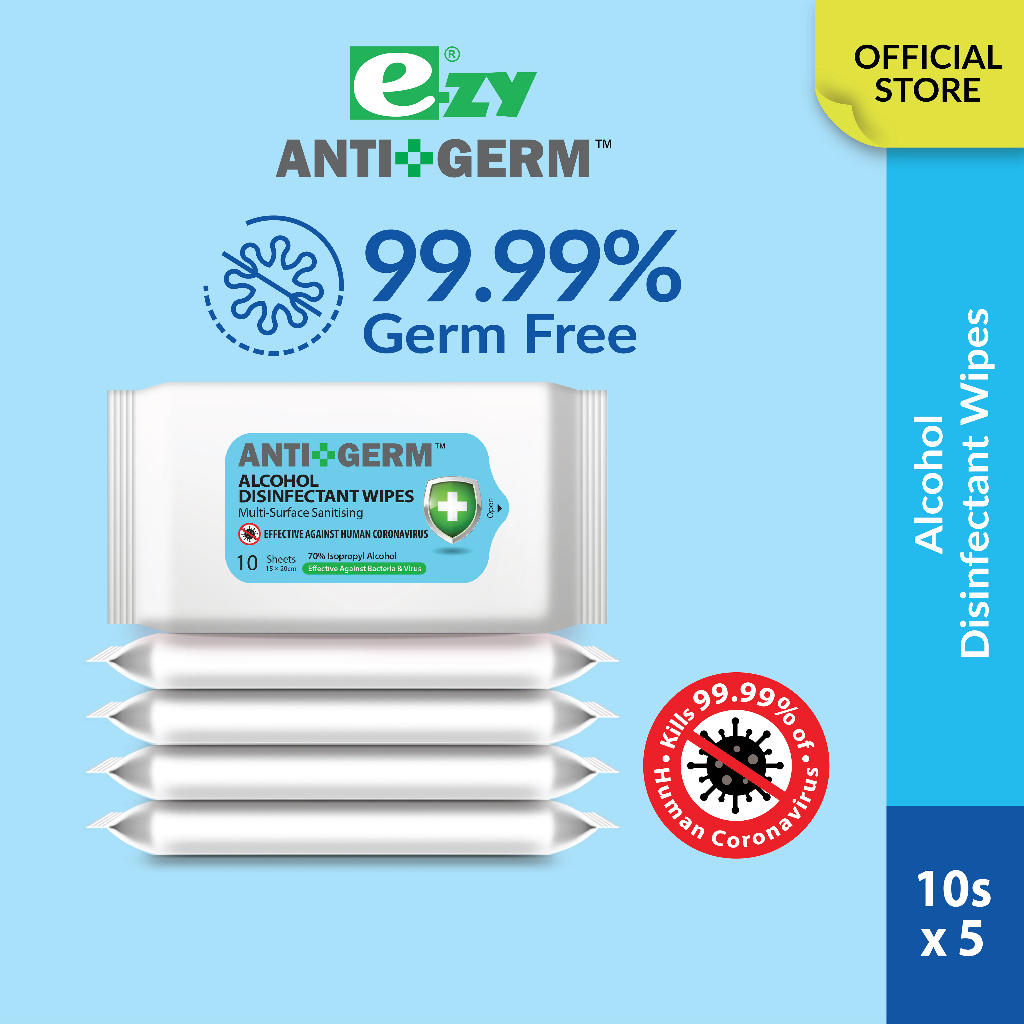 EzyWipes Antigerm Alcohol Disinfectant Wipes (10's x 5 Packs) Shopee