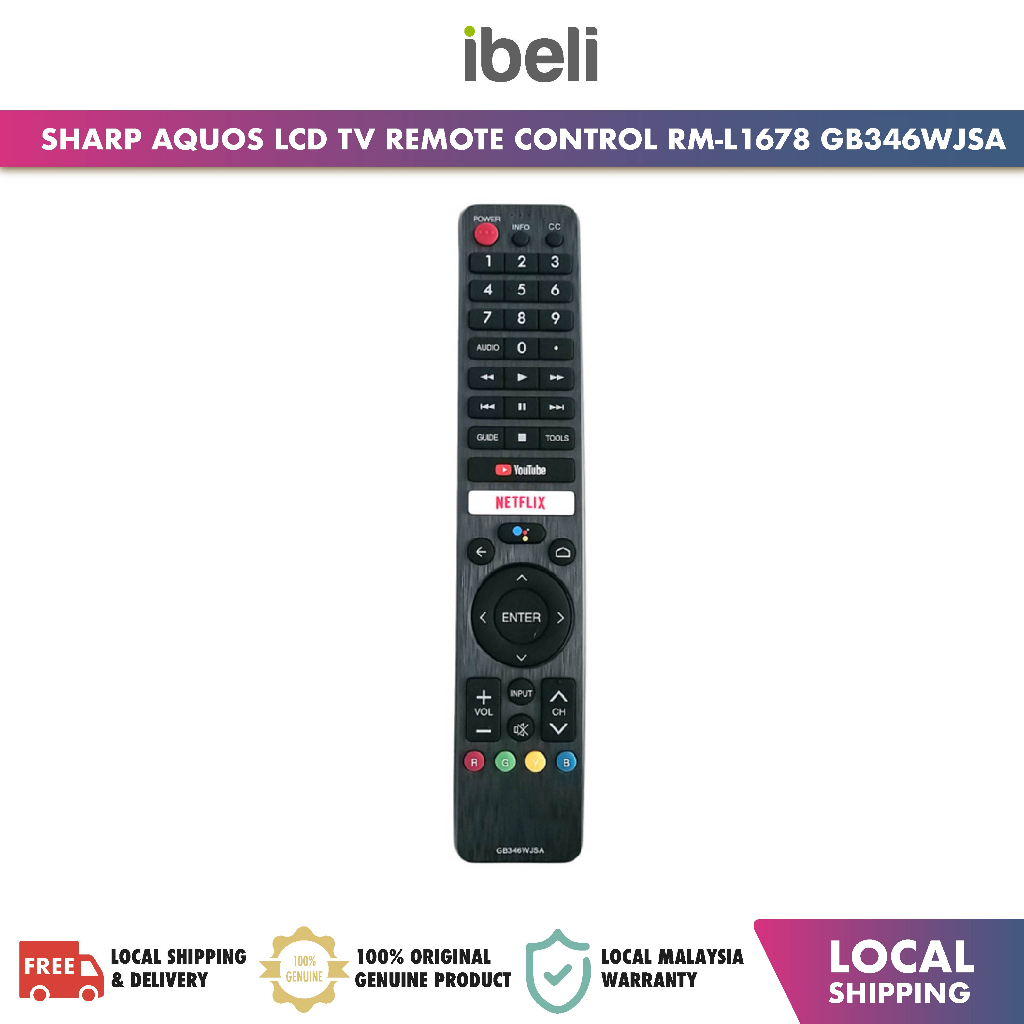 thumbnail image 2 of Sharp GB346WJSA TV Remote Control – For Google Search & Netflix (LCD TVs) 2 of 6