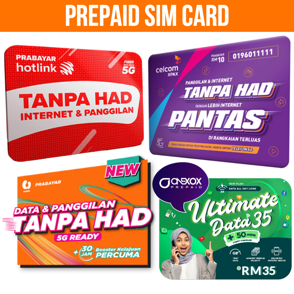 Prepaid Sim Card Prabayar UMOBILE MAXIS HOTLINK ONEXOX TONEWOW