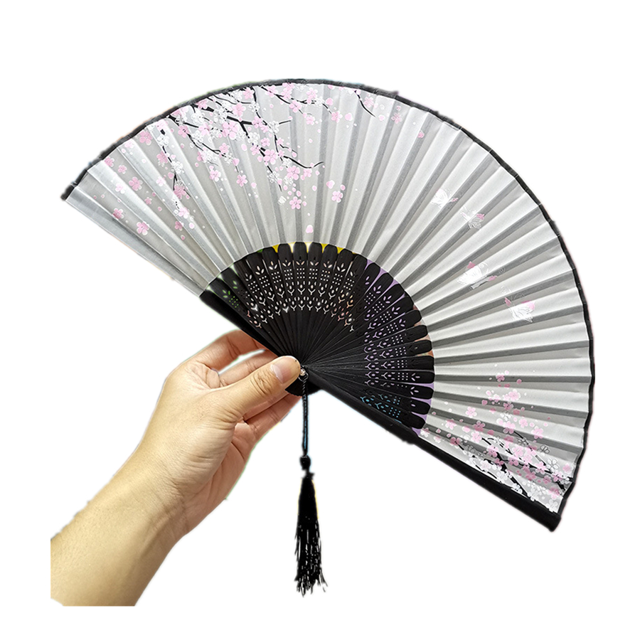 Elegant Floral Black Bamboo Hand Fan Kipas Tangan Lipat Buluh Corak ...