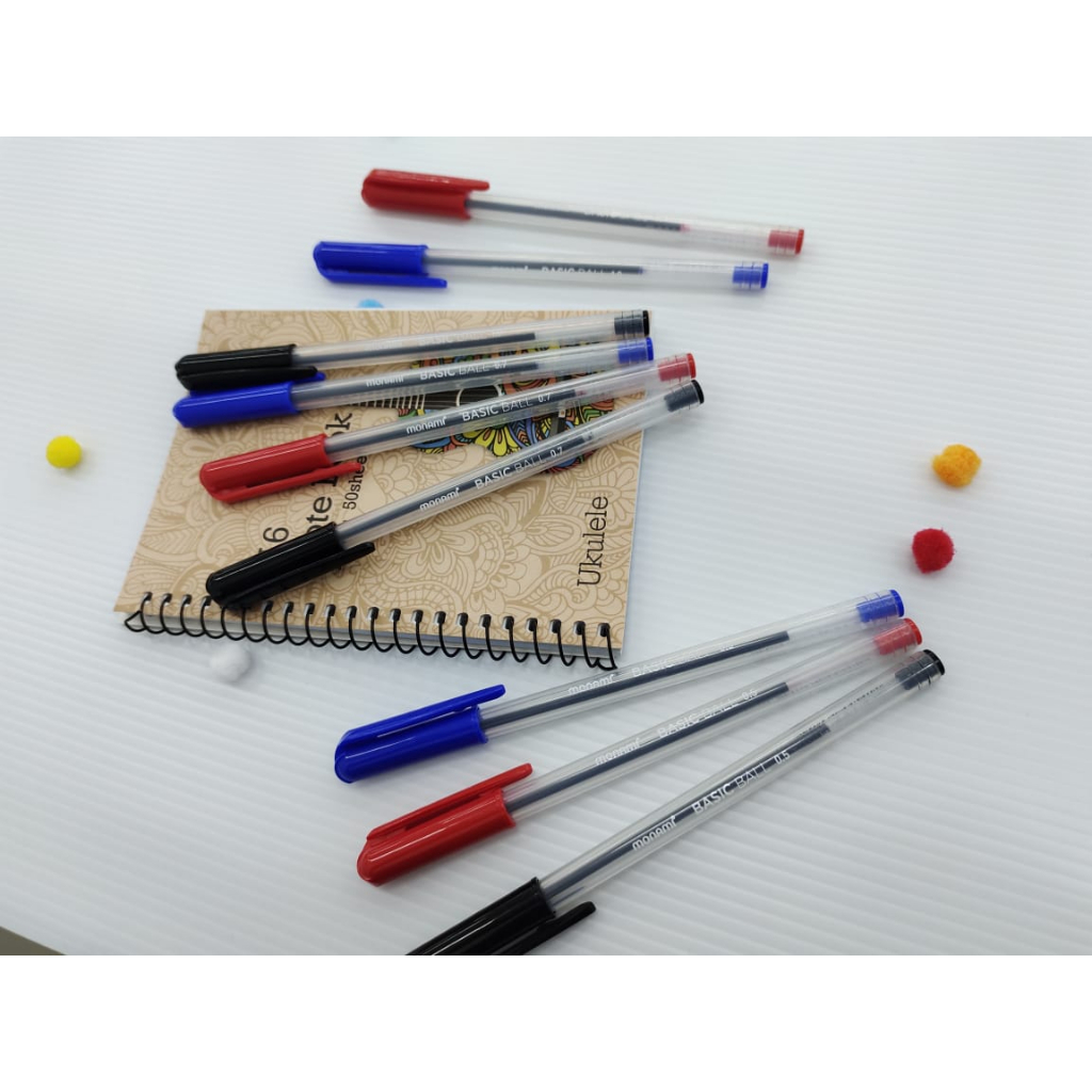 Monami Basic Ball Pen 0.5mm / 0.7mm / 1.0mm (3 pcs / Pack)(Mix Colour ...