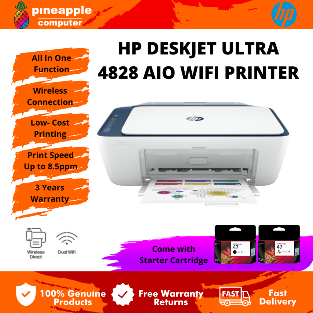 HP DeskJet Ink Advantage Ultra 4828 All-in-One Wireless Printer ...