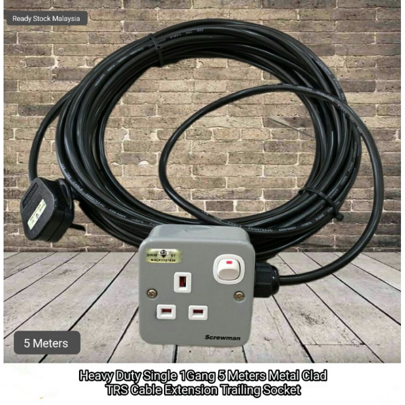 Heavy Duty Single 1 Gang Metal Clad 5 Meters TRS Cable Extension ...