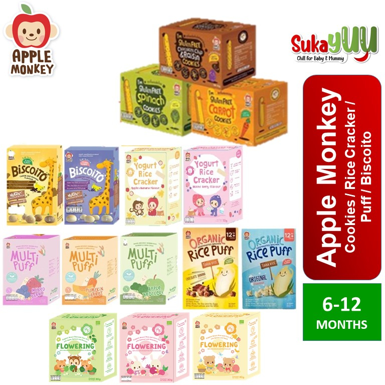 [EXP DEC 2023] APPLE MONKEY Organic Rice Cracker/Rice Puff/Biscoito ...