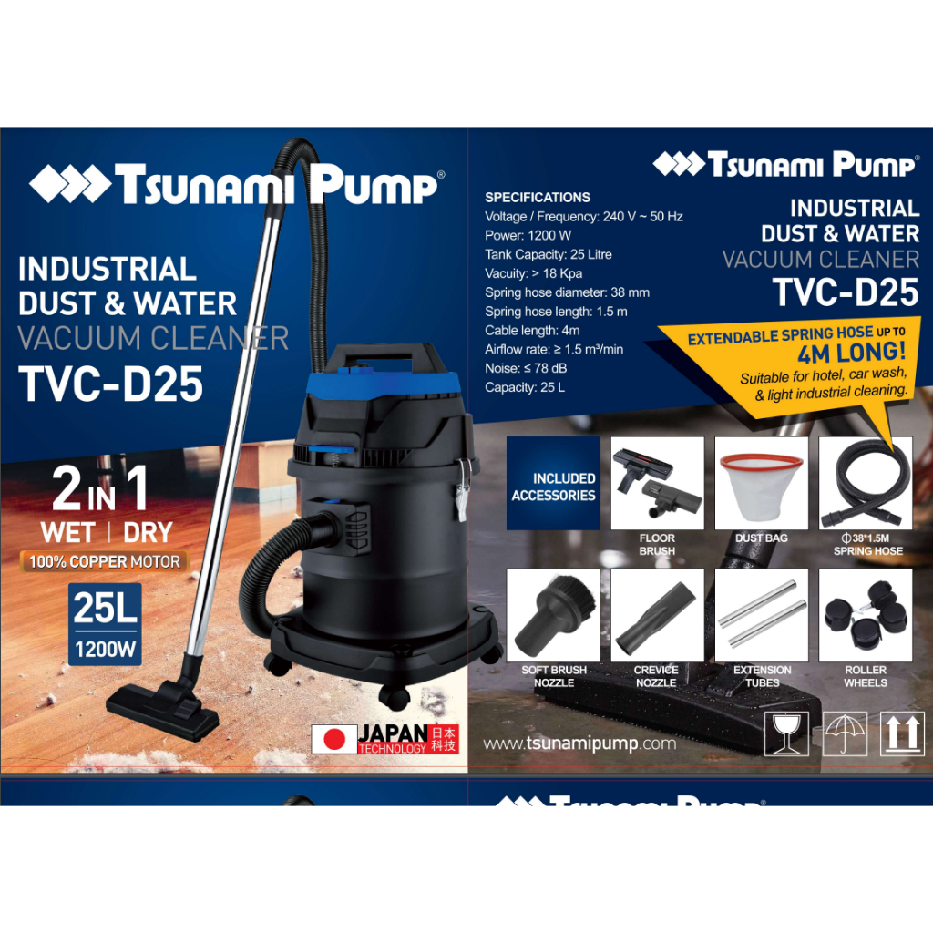 Tsunami TVC-S15 3 In 1 Industrial Dust & Water Vacuum Cleaner Series ...