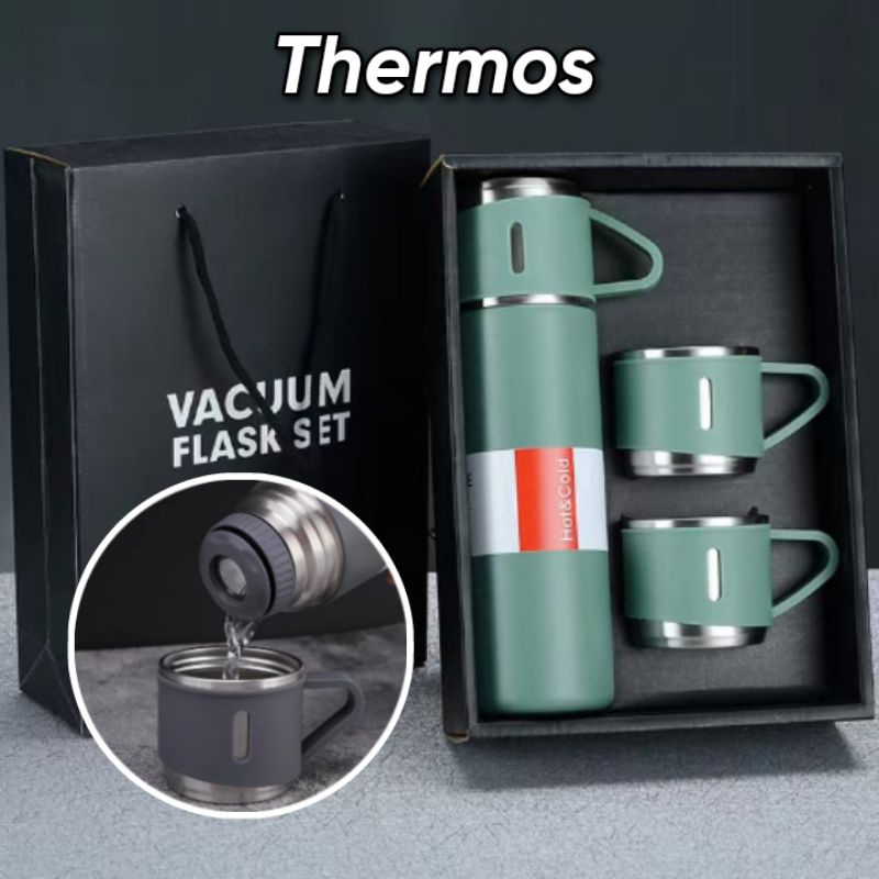 Thermos Bottle 304 Stainless Steel With Cup Set Bekas Air Panas Sejuk For Outdoor Camping Office Birthday Gift