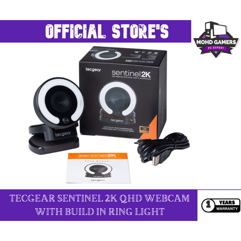 TECGEAR SENTINEL 2K QHD WEBCAM WITH BUILD IN RING LIGHT & MIC | Shopee ...