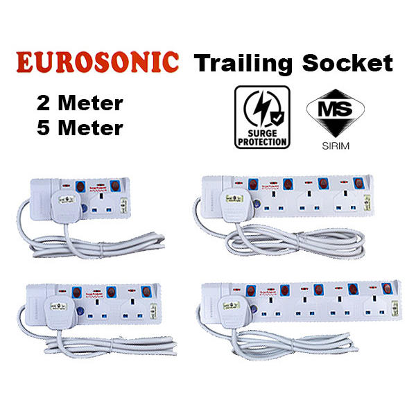 EUROSONIC Multiple Trailing Socket with Neon & Surge Protector SIRIM ...