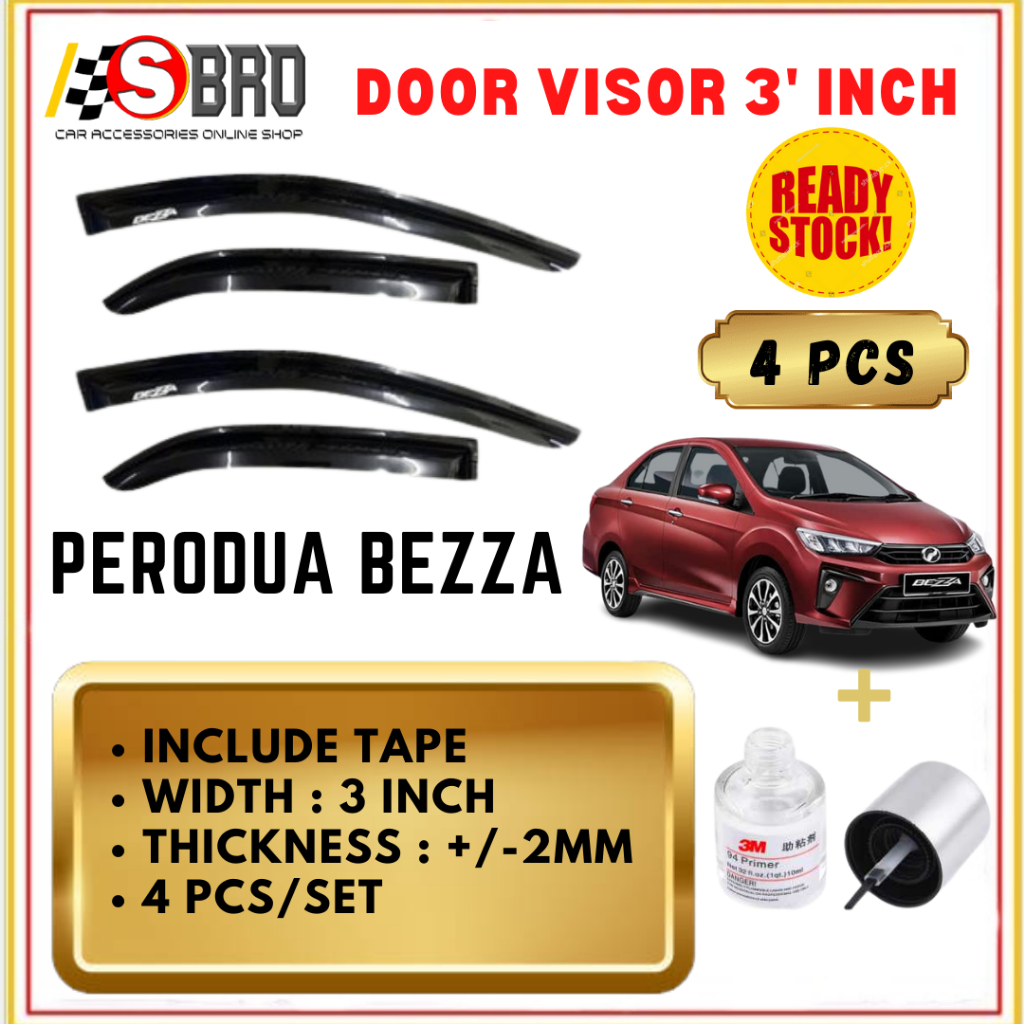 Door Visor 3' Air Press Window Style Acrylic Wind Deflector For Perodua ...
