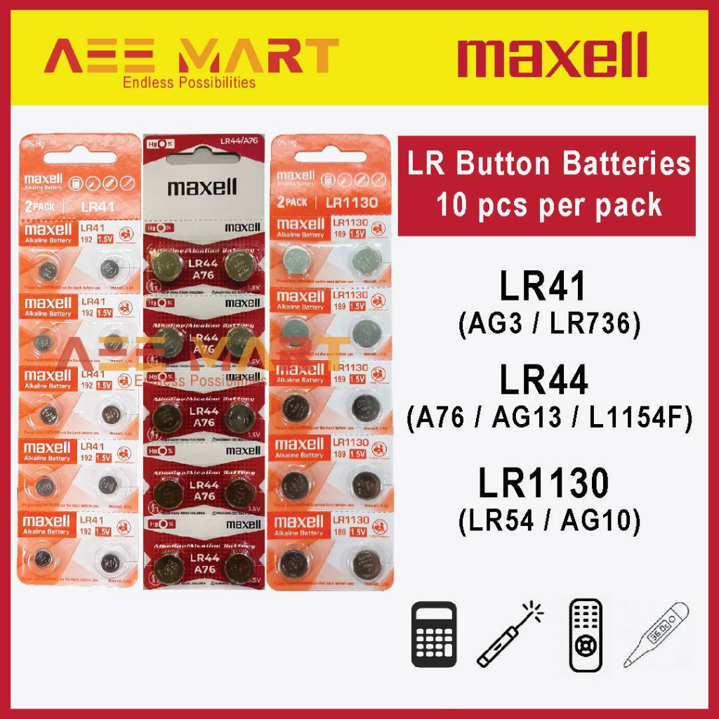 (Original) Maxell LR1130 / LR41 / LR44 Micro Alkaline Battery Button