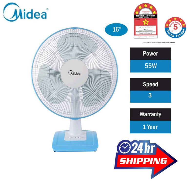 Midea Table Fan 16 Inch 3 Blades 5 Star Energy Save Rated Malaysia 3 Pin Plug 50W Shopee Malaysia