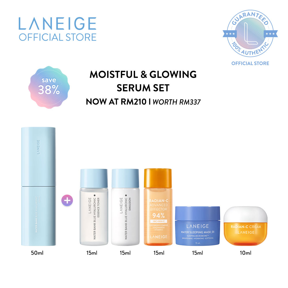 Laneige Moistful & Glowing Water Bank Serum Set (Buy 1 Free 5) | Shopee ...