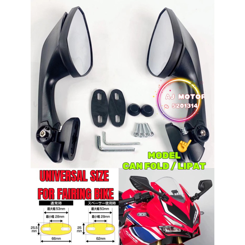 UNIVERSAL WINGLET SIDE MIRROR CNC CARBON FOR FAIRING BIKE R25 R15 V4 ZX6 ZX10 CBR150R R1 R6
