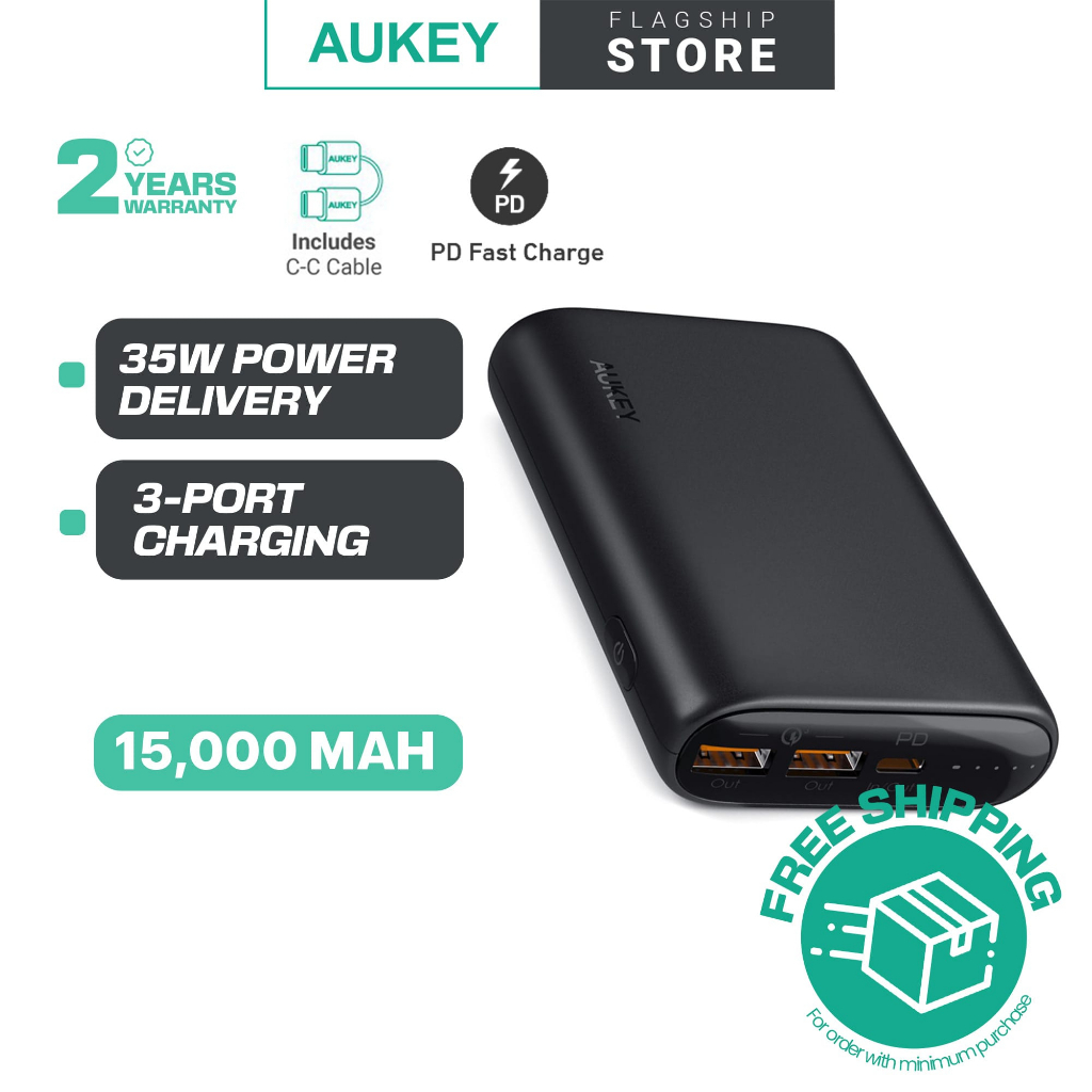 Aukey PB-Y40S 35W PD Super Fast Charging Sprint Go 15000mAh Power Bank ...