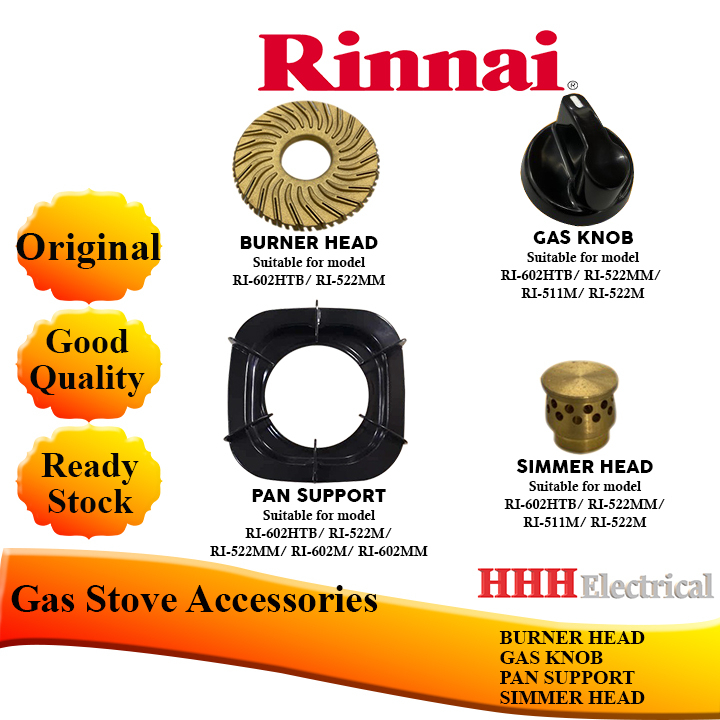 RINNAI BURNER HEAD/GAS KNOB/PAN SUPPORT/SIMMER HEAD ORIGINAL Parts for