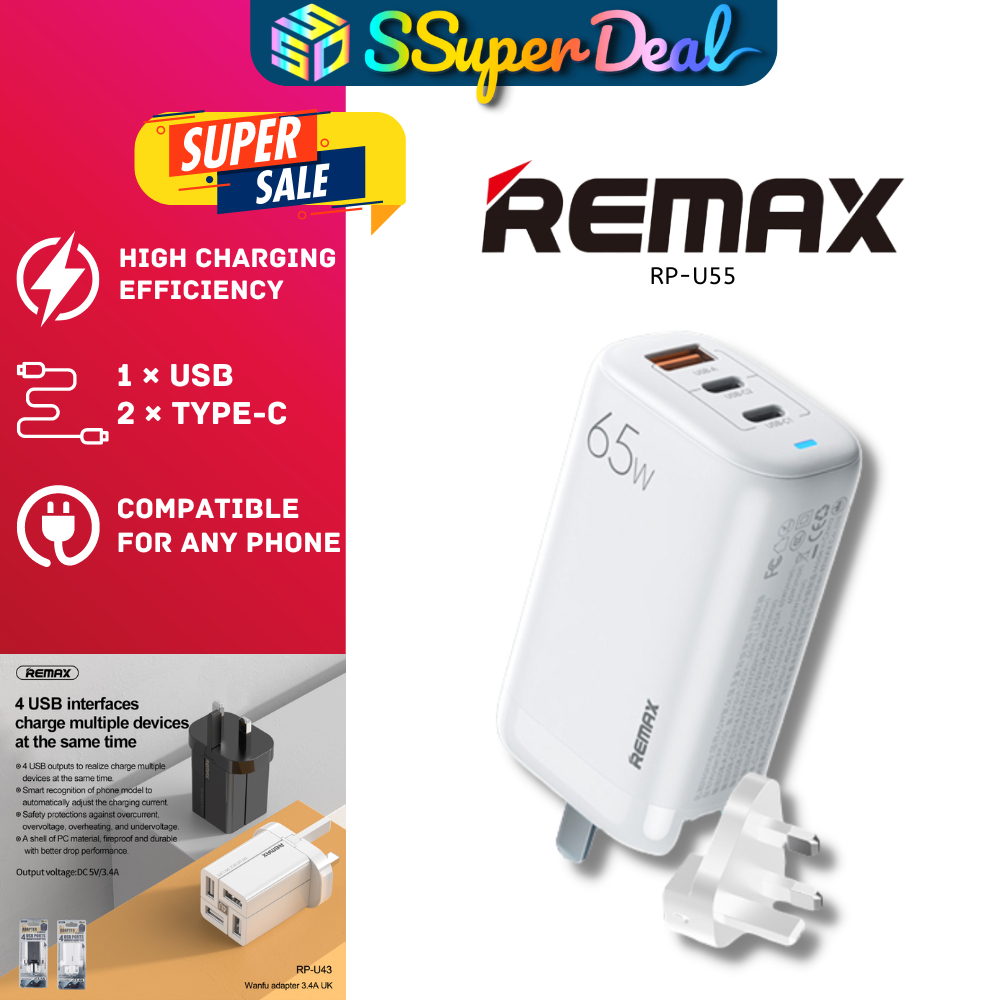 Remax Ligil Series RP-U55 65W PD+QC GaN Multi-Compatible Fast Charger ...