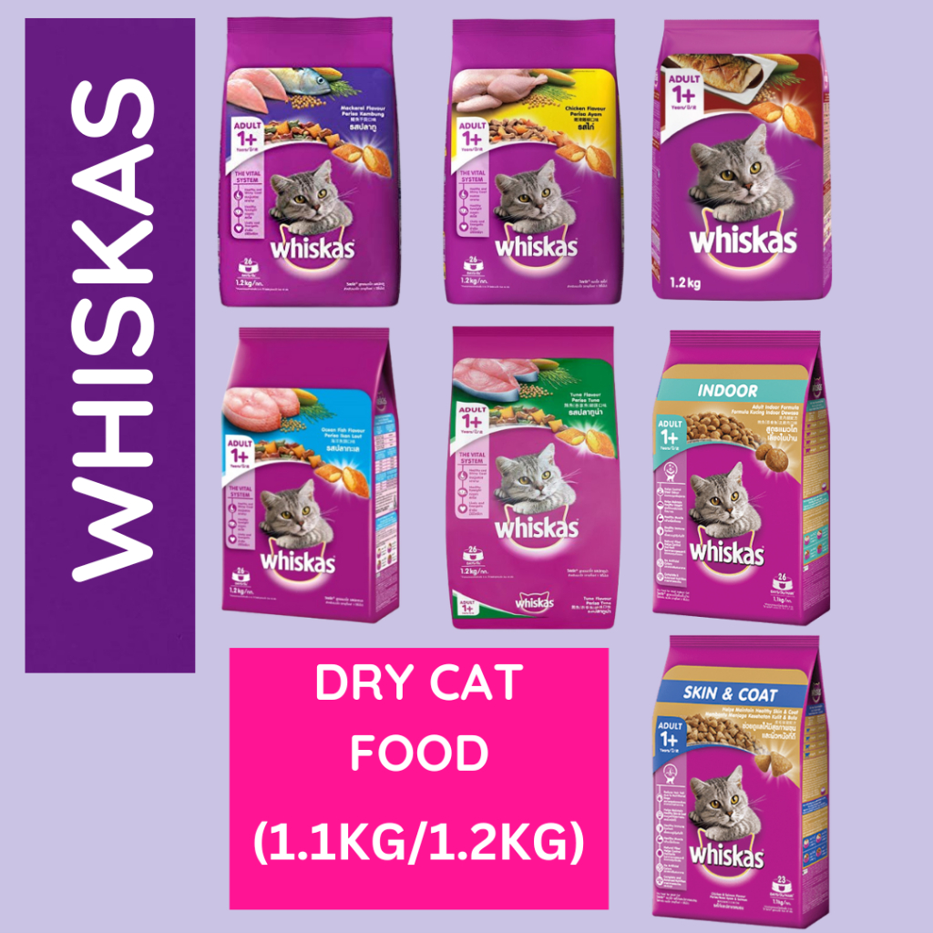 WHISKAS CAT DRY FOOD ADULT 1+YEAR 1.1KG /1.2KG FREE 1 TEMPTATIONS TUNA