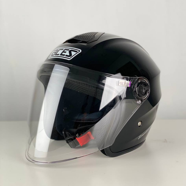ACES R1 Black Open Face Helmet With Siap Clear Visor Topi Keledar ...
