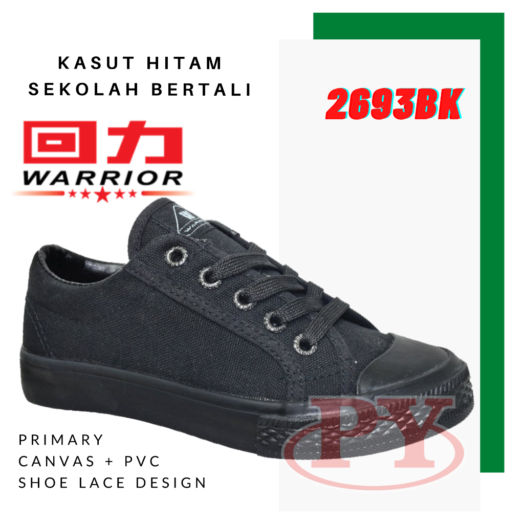 2693bk Kasut Sekolah Warrior Bertali Black Shoe Lace Warrior