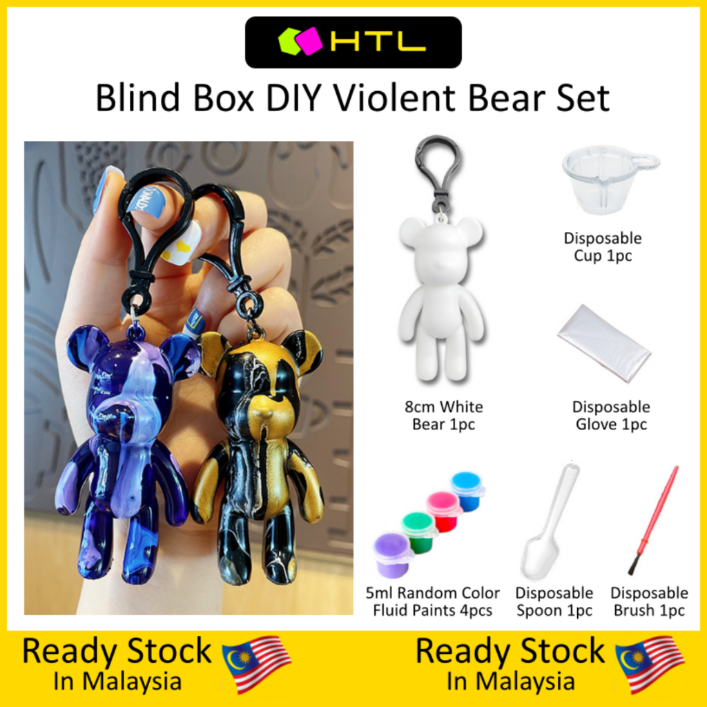 DIY Fluid Bearbrick Violent Bear Blind Box Set Keychain Fluid Painting ...