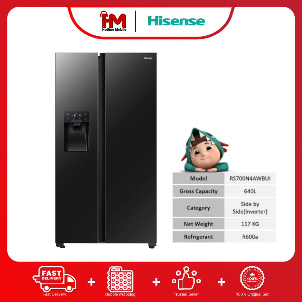 Hisense RS700N4AWBUI 640L Side by Side Inverter Fridge Refrigerator