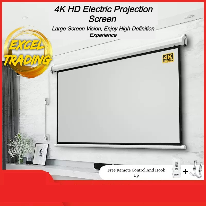 Projector Screen Motorized / Electrical 169 Projection Remote Control Shopee Malaysia