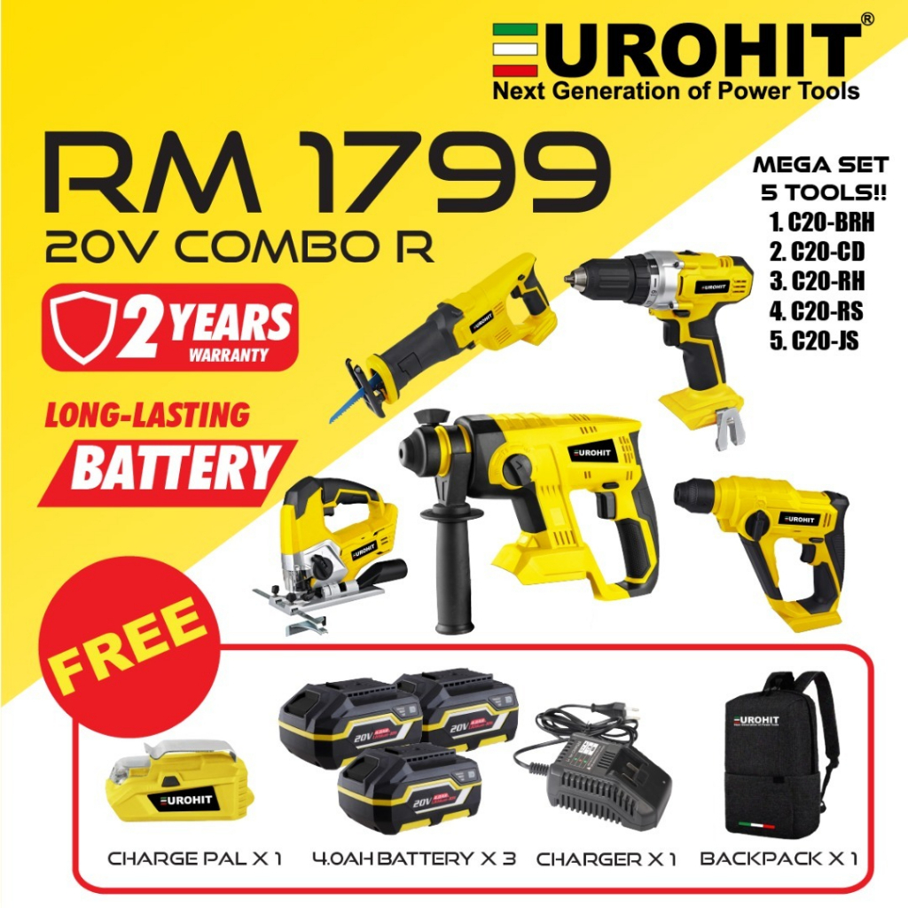 Eurohit 20V Combo Set Brushless 3 in 1 Rotary hammer Rotary Hammer