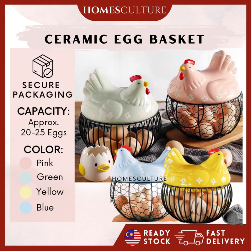 Ceramic Egg Basket Kitchen Chicken Eggs Storage Fruit Onion Baskets Bekas Telor Ayam Seramik