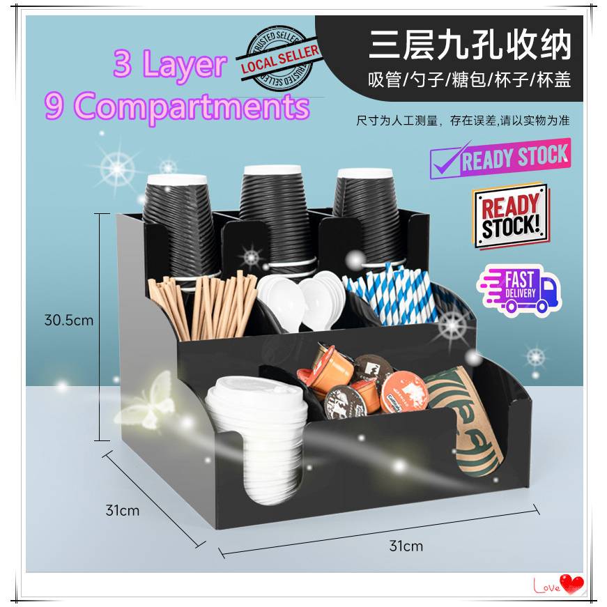 9 And 11 compartments Acrylic Coffee Tea Condiment Cup Holder Dispenser ...