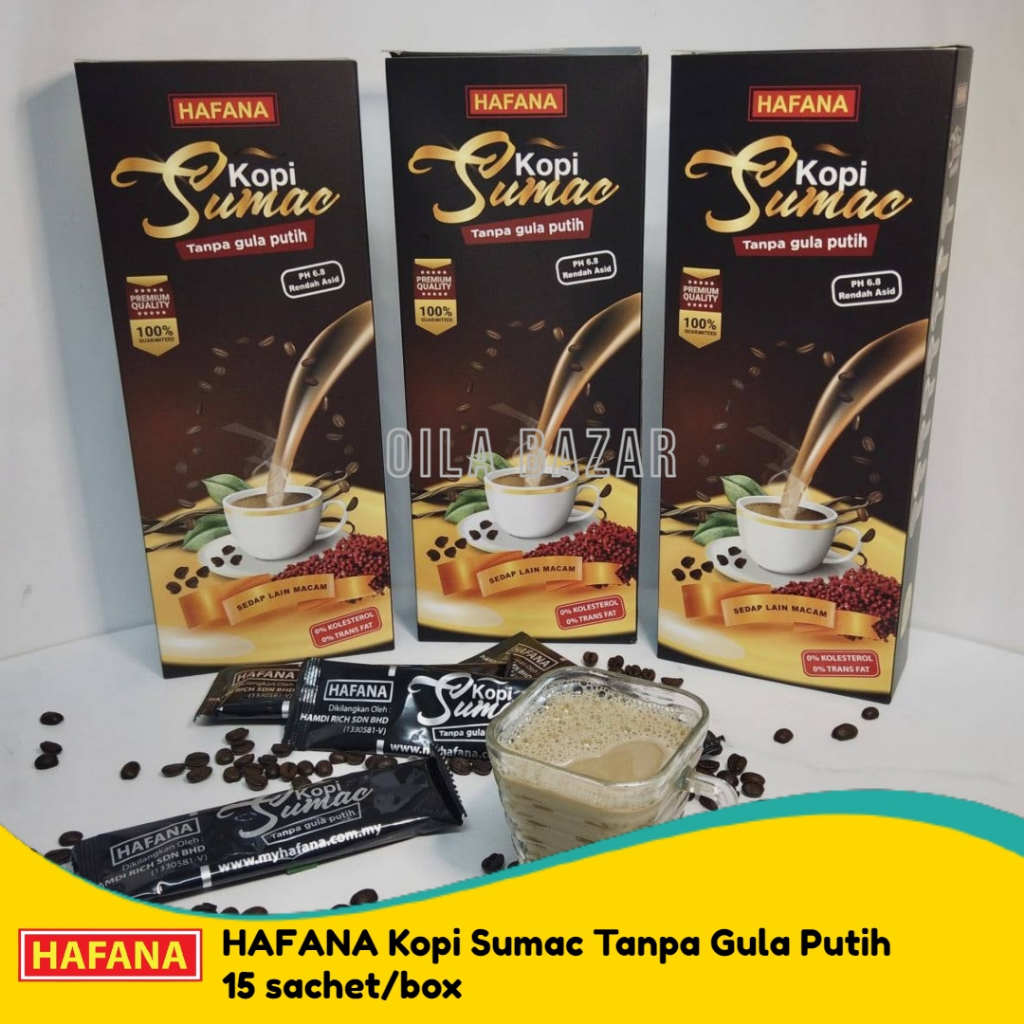 HAFANA Kopi Sumac Tanpa Gula Putih 15 sachet/box Kopi Tambah Tenaga