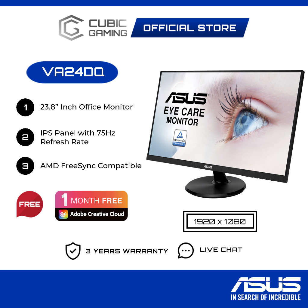 Asus VA24DQ Eye Care Monitor w/ FULL HD, AMD FreeSync (23.8"/1920x1080 ...