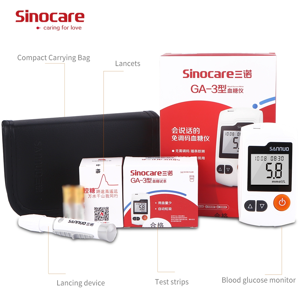 SINOCARE GA3 Blood Glucose Monitor Strip/Lancet