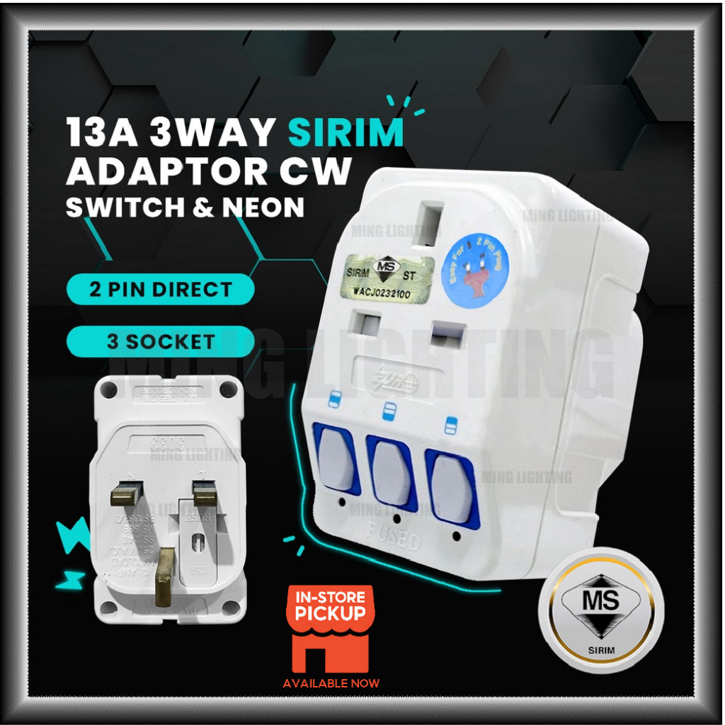 (Sirim) 13A Multiple Adaptor 3 Way Individual On Off Switch Adapter 3 ...