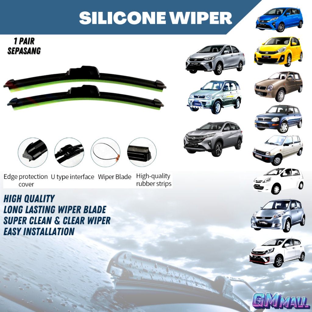 SILICONE WIPER PERODUA MYVI AXIA VIVA KELISA KENARI KANCIL BEZZA ARUZ ALZA KEMBARA Pengelap