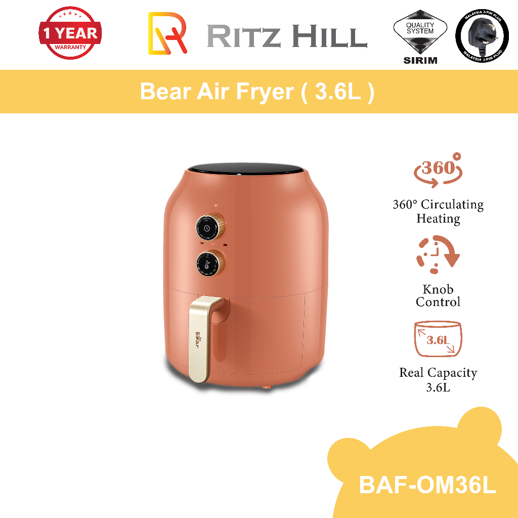 Bear Air Fryer, 3.6L Capacity, Knob Control