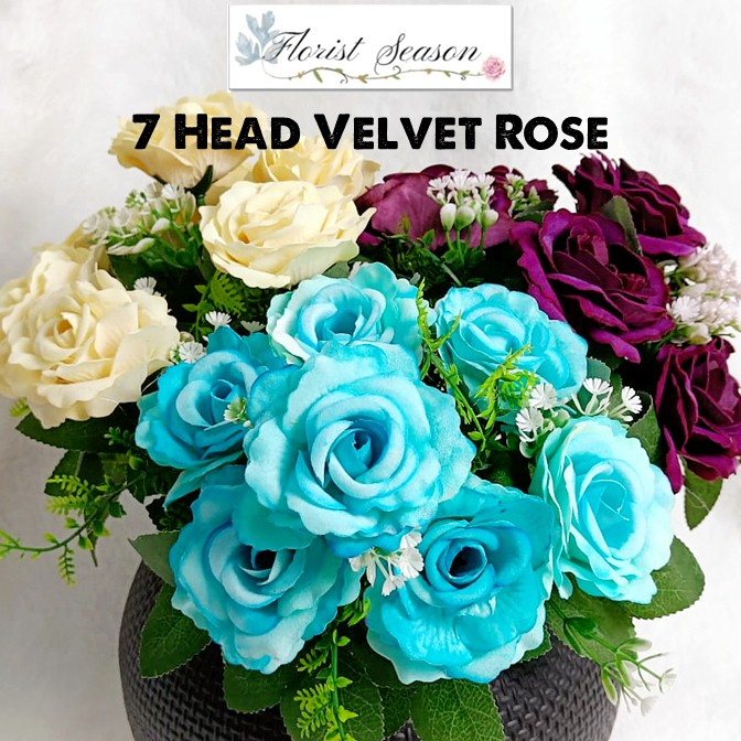 Artificial Velvet Rose Flower 31cm x7 Head / Bunga Hiasan / Hand Bouquet Bunga Tangan / Home